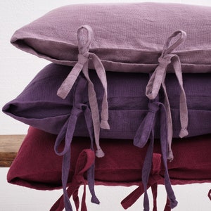 LINEN PILLOW COVER - Square Pillow Cover - Softened Pillow Case - Ties Pillow Case - Stylish Pillow  Cover - Organic Pillow Case