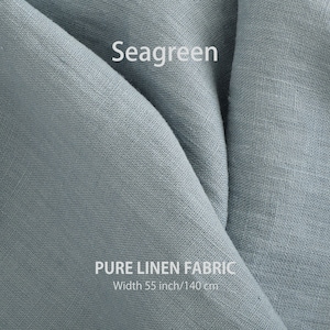 Soft linen fabric by the yard, Best flax linen, Premium European quality for sale, Natural Blue colors, linen fabric store 9. Seagreen