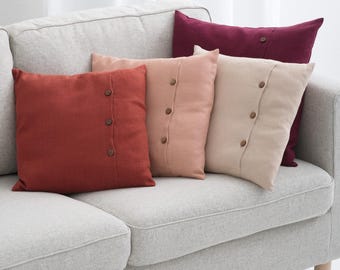 Natural linen pillowcase, washed pillow protectors, button stylish cushioncover, soft bed decoration beige cushion cover custom pillowcover