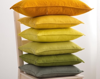 Rustic Linen Pillow Cover with Flange, Decorative Pillow Case, Stonewashed Euro Sham