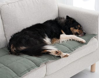 Quilted Sofa Seat Protector, Linen Couch Slipcover for Pets, Minimal Style Sofa Topper, Reversible Sectional Mat