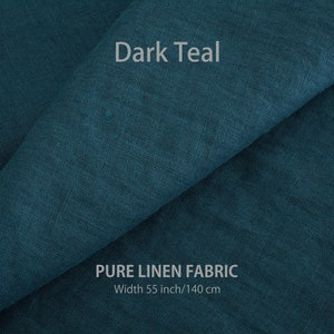 Soft linen fabric by the yard, Best flax linen, Premium European quality for sale, Natural Dark Teal color, linen fabric store