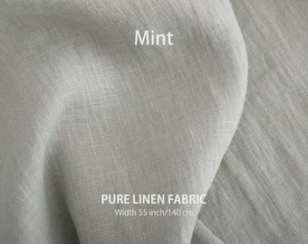 Linen fabric by the yard or meter. Softened linen fabric for sewing clothes,curtains, table linen. Mint  home textiles fabric.