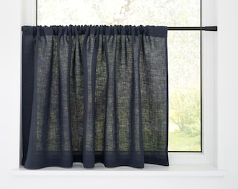 Semi Sheer Rod Pocket Linen Curtains, Rustic Small Window Cover for Kitchen, Bath or Cottage Decor