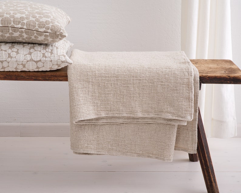Linen Blanket, Linen Throw Blanket, Bedspread, Undyed Waffle Linen Blanket, Coverlet, Linen Bed Throw image 2