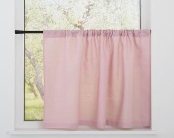 Linen Cafe Curtain Panel with Rod Pocket, Semi Sheer Light Filtering Drapes for Kitchen and Bathroom Windows