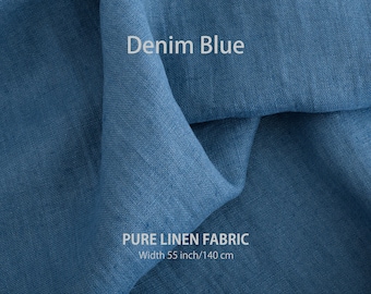 Soft linen fabric by the yard, Best flax linen, Premium European quality for sale, Natural Denim Blue color, linen fabric store