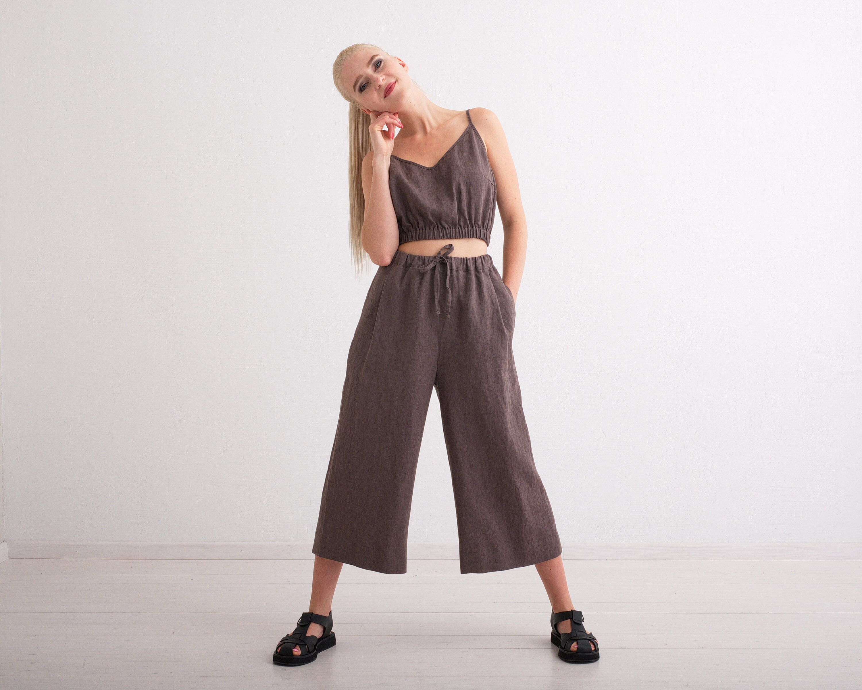Linen Top, Linen Crop Top, Simple Summer Blouse