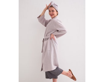 Linen Robe, Linen Bath Robe, Soft Linen Lounge Wear, Linen SPA Robe