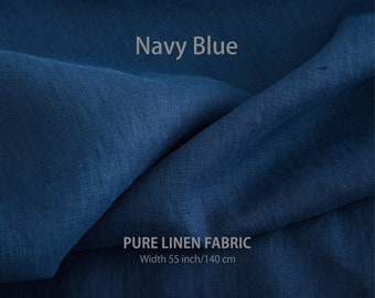Linen fabric by the yard or meter. Navy Blue linen fabric for sewing clothes,curtains, table linen. Natural,soft,home textiles fabric.