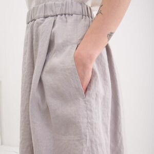 Linen Skirt, Linen Skirt with Pockets, Pleated Elastic Waist Linen Skirt image 2