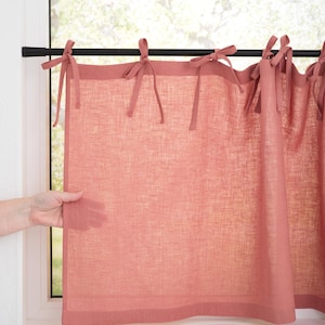 Semi Sheer Cafe Linen Curtains, Drapery for Kitchen, Bathroom drapery Curtain with Ties