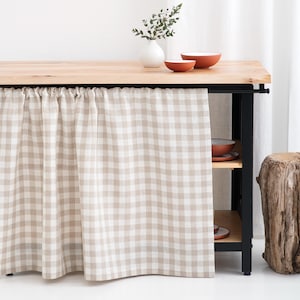 Linen Curtain, Classic Gingham, Kitchen Hideaway Curtain, Cupboard Curtain, Rod Pocket Curtain