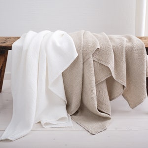 Natural Linen Throw Blanket, Bedspread, Waffle Linen Blanket, Coverlet, Linen Bed Throw, Blanket