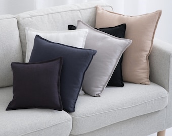 Stonewashed Linen Pillow Case, Decorative Throw Pillow Cover, Invisible Zipper Sham