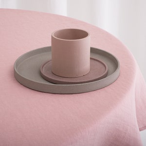 Round Linen Tablecloth, Wedding Linen Tablecloth, Linen Tablecloth Dusty Rose