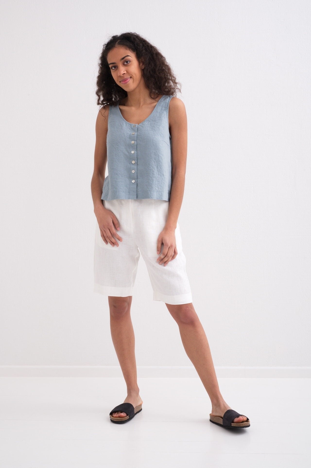 Women Cotton Linen Tank Top Ladies Summer Sleeveless Holiday