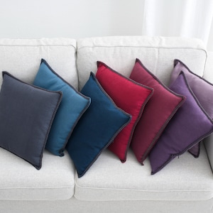 Linen pom pom pillowcase, Washed linen pillowcase with zipper. Stylishe custom size throw pillows