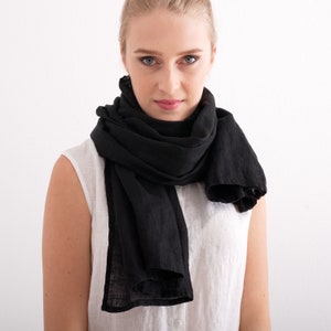Linen Scarf. Natural soft washed linen scarf. Linen Woman Scarf. Black