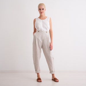 Women Linen Trousers, Elegant, Classic, High Waist Trousers with Pockets image 3