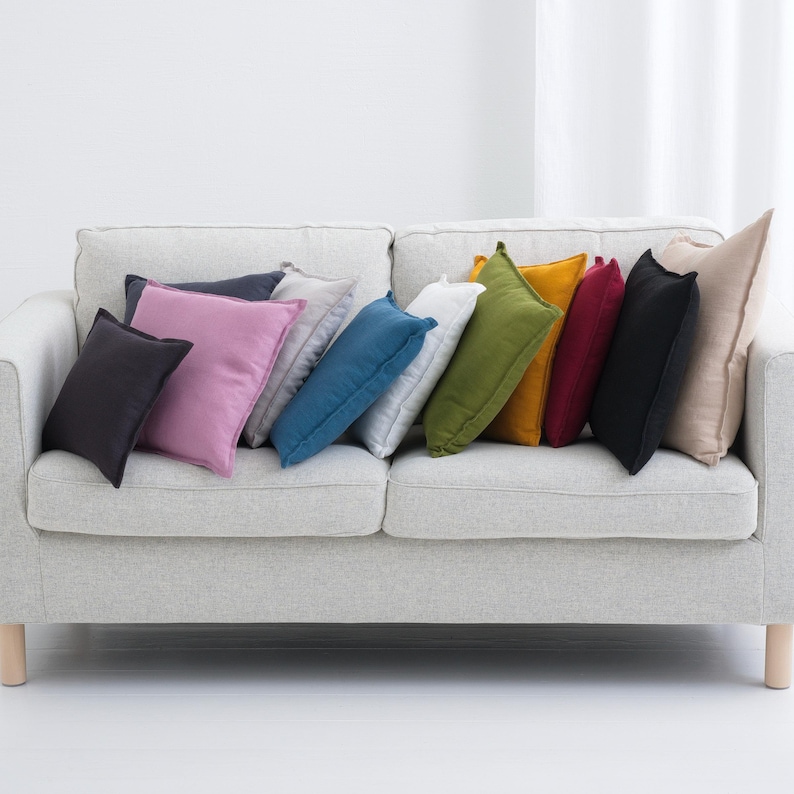 FUNDA DE ALMOHADA DE LINO - Funda de almohada cuadrada - Funda de almohada suavizada - Funda de almohada con cremallera - Funda de almohada elegante - Funda de almohada orgánica imagen 8