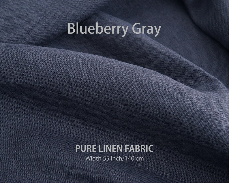 Soft linen fabric by the yard, Best flax linen, Premium European quality for sale, Natural Classic Blue color, linen fabric store 6. Blueberry Gray