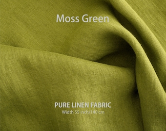 Soft linen fabric by the yard, Best flax linen, Premium European quality for sale, Natural Moss Green color, linen fabric store