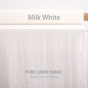 Soft linen fabric by the yard, Best flax linen, Premium European quality for sale, Natural Milk White color, linen fabric store image 2