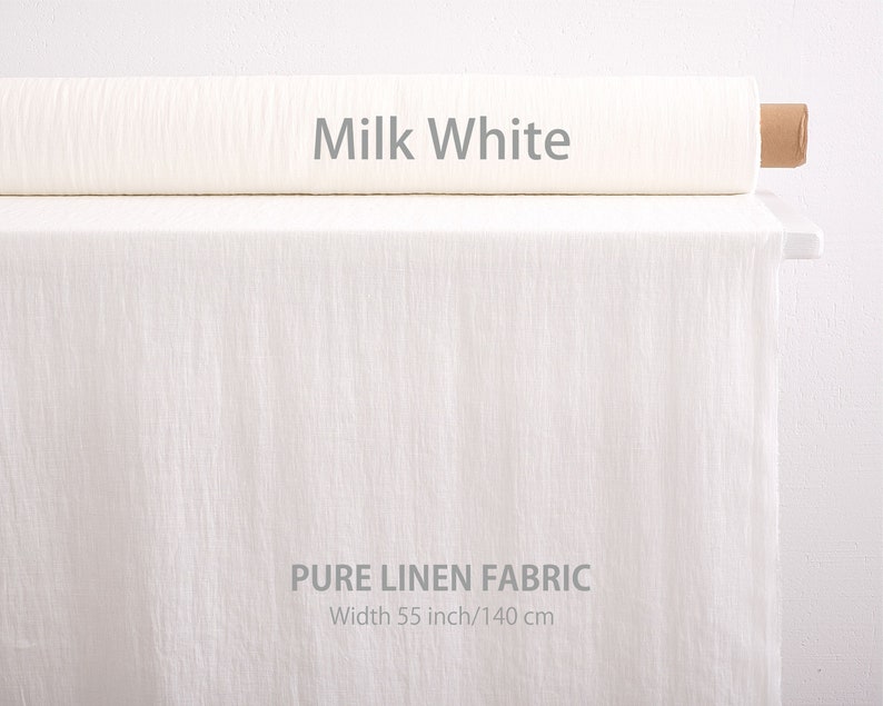 Tela de lino suave cortada a medida, Mejor lino de lino, Calidad europea premium a la venta, Color blanco leche natural, tienda de telas de lino imagen 2