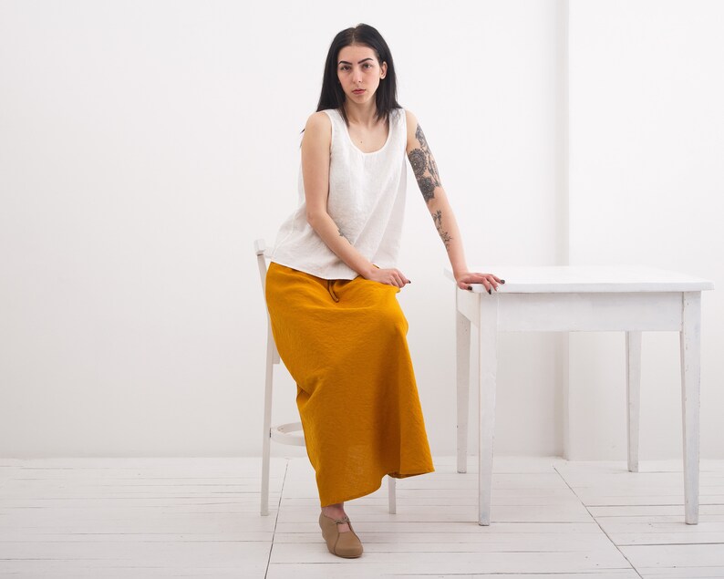 Linen Skirt, Linen Maxi Skirt With Pocket, Femine and Elegant A line Long Linen Skirt image 6