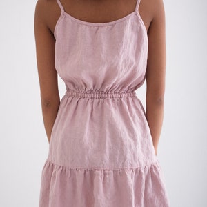 Linen slip dress, Linen Strap Dress With Ruffle , Linen dress for women, Linen strap dress image 6