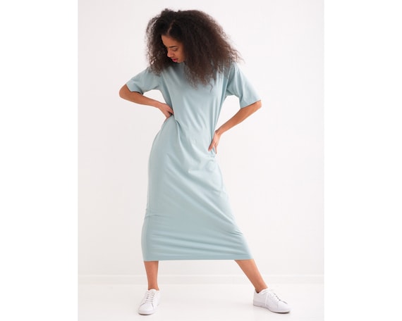 Mint Green Dress With Sleeves Lega Long Cotton Dress Bruna Turquoise Pencil Dress Blue Women 3/ Mint Green Dress With Sleeves Lega Long Cotton Dress Bruna Turquoise Pencil Dress Blue Women 3/