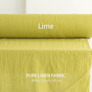 Soft linen fabric by the yard, Best flax linen, Premium European quality for sale, Natural Moss Green color, linen fabric store 26. Lime