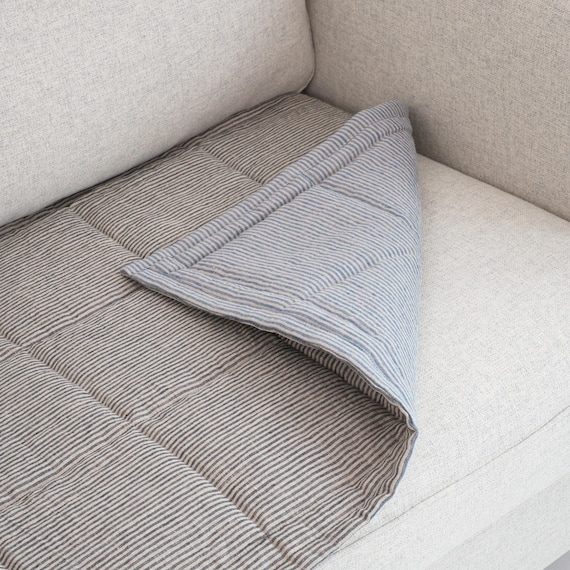 Linen Couch Slipcover for Dogs and Kids, Quilted Sofa Topper Pad, Two-Sided Seat Protector, Handmade Sofa Cover
