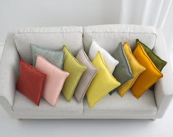 Decorative Throw Pillow Cover, Flanged Linen Pillow Case, European Linen with Zipper