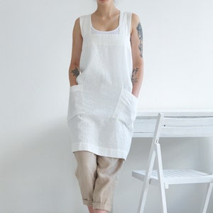 Japanese Cross Back Linen Apron, Japanese Style Linen Apron, Classic Linen Apron, Cross Back Linen Apron 4. Optic White