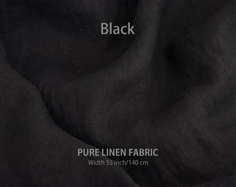 Soft linen fabric by the yard, Best flax linen, Premium European quality for sale, Natural Black color, linen fabric store