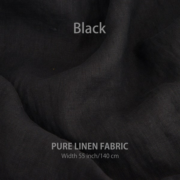 Soft linen fabric by the yard, Best flax linen, Premium European quality for sale, Natural Black color, linen fabric store