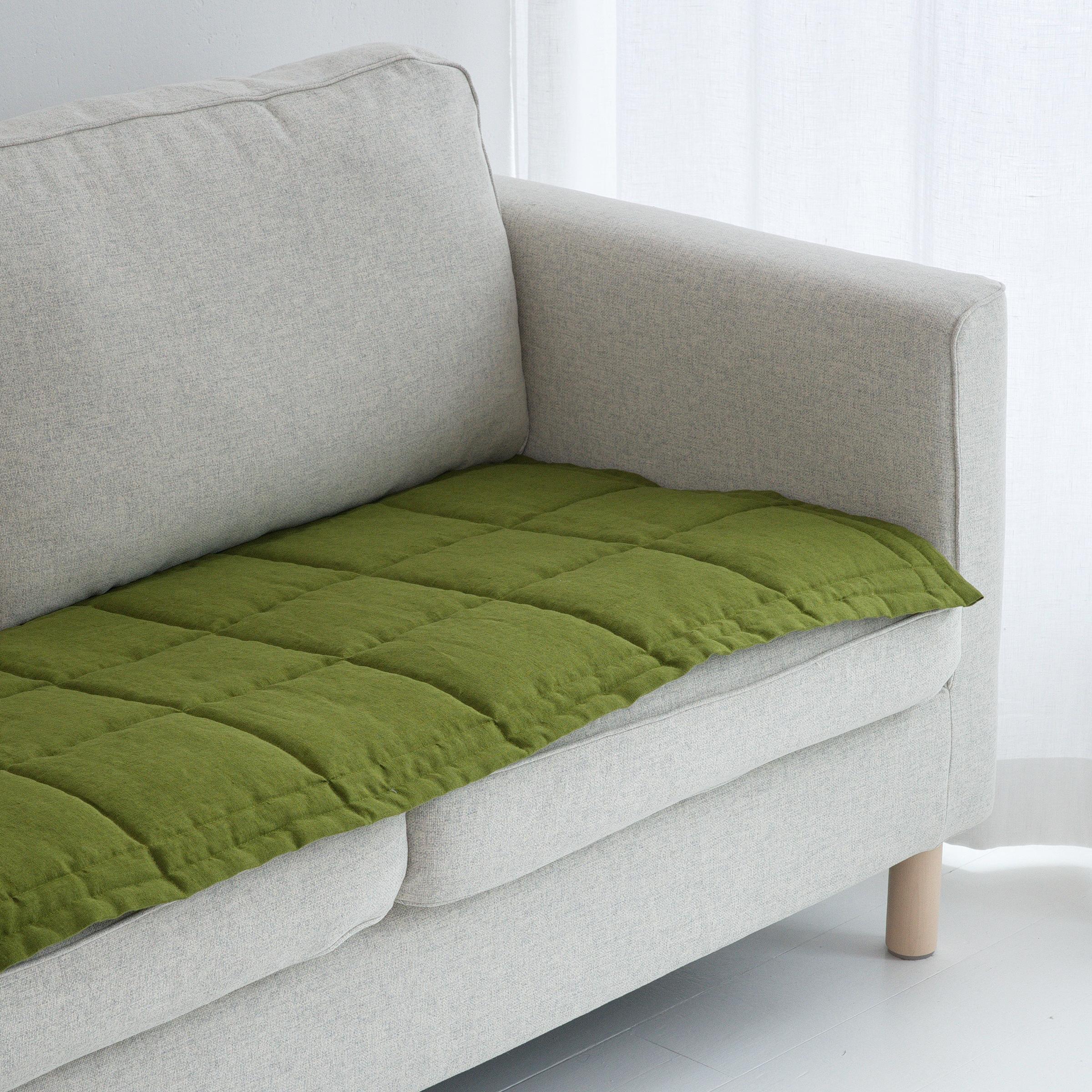 Linen Couch Protector for Pets and Kids, Quilted Sofa Seat Cover, Two ...