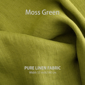 Soft linen fabric by the yard, Best flax linen, Premium European quality for sale, Natural Meadowlark Yellow color, linen fabric store 25. Moss Green