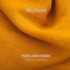 Soft linen fabric by the yard, Best flax linen, Premium European quality for sale, Natural Mustard Yellow color, linen fabric store