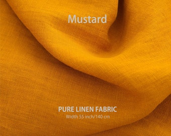 Soft linen fabric by the yard, Best flax linen, Premium European quality for sale, Natural Mustard Yellow color, linen fabric store