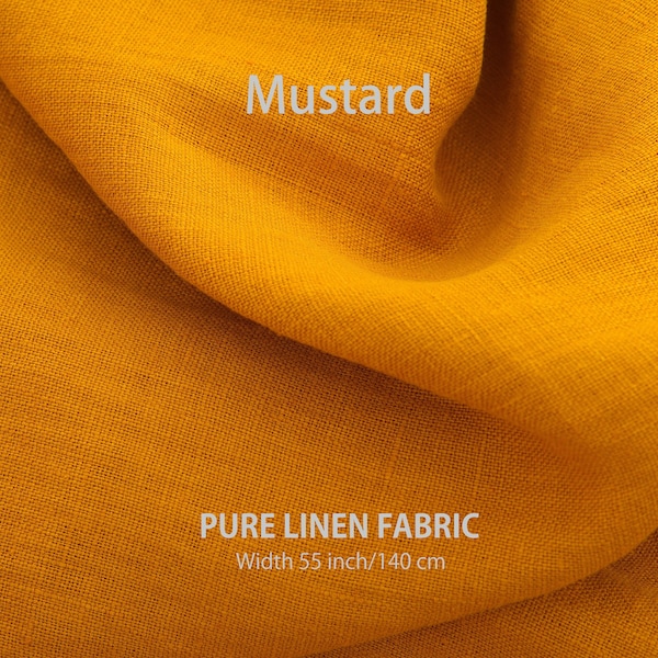 Tissu en lin doux par mètre, Meilleur lin, Qualité européenne premium à vendre, Couleur jaune moutarde naturelle, Magasin de tissus en lin