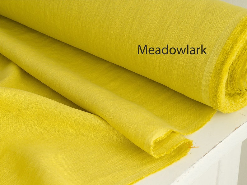 Soft linen fabric by the yard, Best flax linen, Premium European quality for sale, Natural Meadowlark Yellow color, linen fabric store image 2