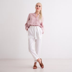 Women Linen Trousers, Straight-leg Linen Pants, Elegant, Classic, Comfortable Linen Trousers with Pockets and Elasticed Waist