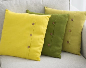 Washed linen pillowcase  with buttons, cushion protectors , pillow cover, softened bed decoration, custom cushioncovers, pure pillowcover