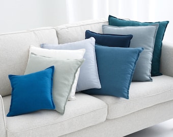 Throw Pillow Case in Linen, Decorative Flange Edge Cover, Handmade Linen Sofa Pillow