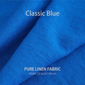 Soft linen fabric by the yard, Best flax linen, Premium European quality for sale, Natural Classic Blue color, linen fabric store image 1