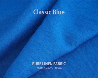 Soft linen fabric by the yard, Best flax linen, Premium European quality for sale, Natural Classic Blue color, linen fabric store