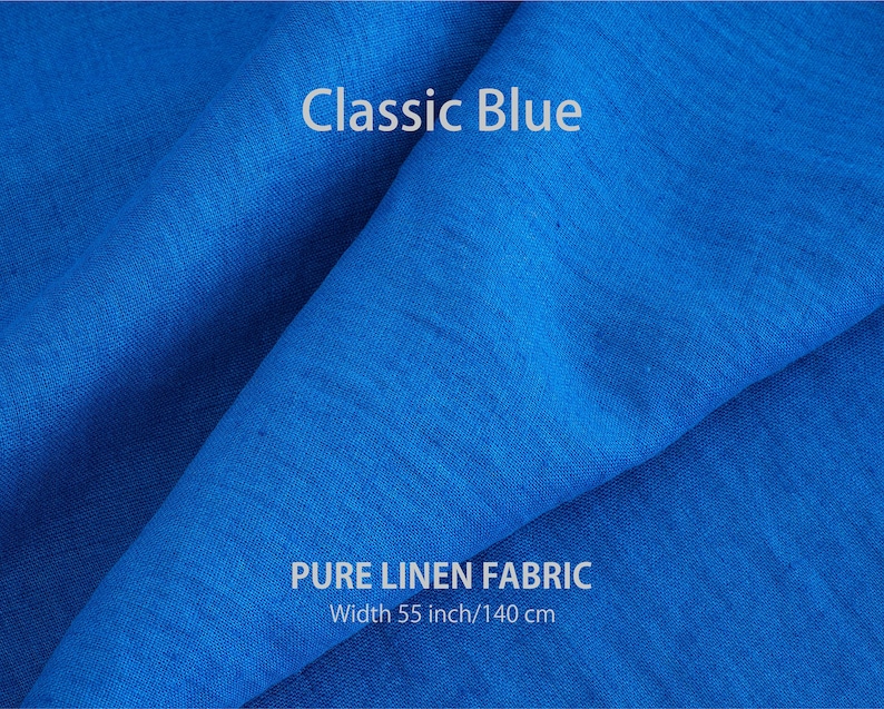 Soft linen fabric by the yard, Best flax linen, Premium European quality for sale, Natural Classic Blue color, linen fabric store image 1